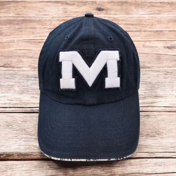 47 Brand Ole Miss Logo Script Back Tuck Strap Cap Trucker Baseball Navy Blue Hat - Picture 1 of 14